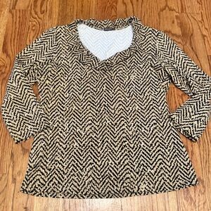 J MCLAUGHLIN Women’s Sz large Animal Print Catalina Cloth Ruffle Neck Top Blouse